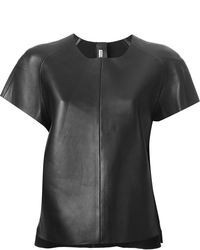 Женская черная кожаная футболка с круглым вырезом от Acne Studios