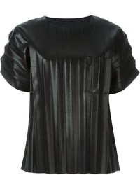 Женская черная кожаная футболка с круглым вырезом от Alexander Wang