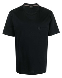 Мужская черная кожаная футболка с круглым вырезом от Brioni