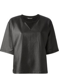 Женская черная кожаная футболка с круглым вырезом от Damir Doma