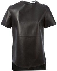 Женская черная кожаная футболка с круглым вырезом от Givenchy