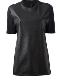 Женская черная кожаная футболка с круглым вырезом от Neil Barrett