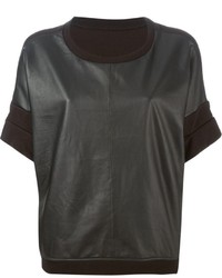 Женская черная кожаная футболка с круглым вырезом от S.W.O.R.D.