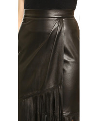 Черная кожаная юбка-карандаш c бахромой от Tamara Mellon