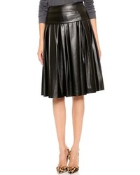 Черная кожаная юбка-миди со складками от DKNY