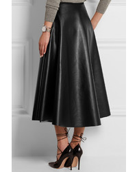 Черная кожаная юбка-миди со складками от Lanvin
