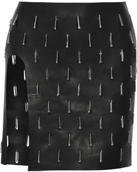 Черная кожаная юбка с украшением от Anthony Vaccarello