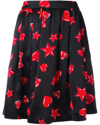Черная короткая юбка-солнце с принтом от Moschino
