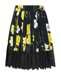 Черная короткая юбка-солнце с цветочным принтом от Dolce & Gabbana