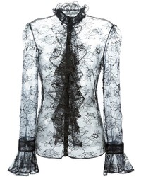 Черная кружевная блуза на пуговицах от Alexander McQueen