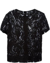 Черная кружевная блуза с коротким рукавом