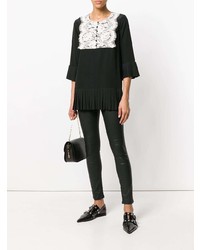 Черная кружевная блуза с коротким рукавом со складками от Twin-Set