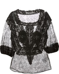 Черная кружевная блуза с коротким рукавом от Givenchy