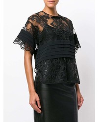 Черная кружевная блуза с коротким рукавом от N°21