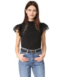 Черная кружевная блуза с коротким рукавом от Rebecca Taylor