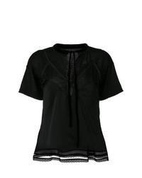 Черная кружевная блуза с коротким рукавом от Sacai