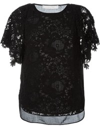 Черная кружевная блуза с коротким рукавом от See by Chloe