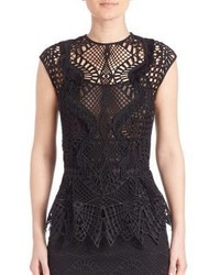 Черная кружевная блузка c бахромой