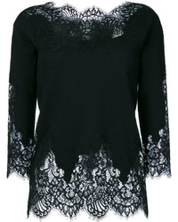 Черная кружевная блузка с вышивкой от Ermanno Scervino