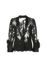 Черная кружевная блузка с длинным рукавом с цветочным принтом от Marchesa