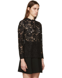 Черная кружевная блузка с длинным рукавом от Saint Laurent