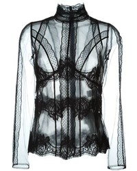 Черная кружевная блузка с длинным рукавом от Dolce & Gabbana