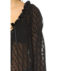 Черная кружевная блузка с длинным рукавом от Haute Hippie