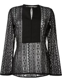 Черная кружевная блузка с длинным рукавом от Lanvin