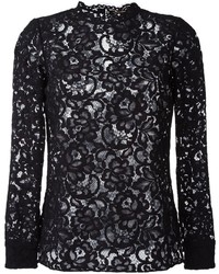 Черная кружевная блузка с длинным рукавом от Saint Laurent