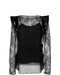 Черная кружевная блузка с длинным рукавом от Tufi Duek