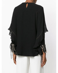 Черная кружевная блузка с рюшами от Chloé