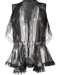 Черная кружевная блузка с цветочным принтом от Alexander McQueen