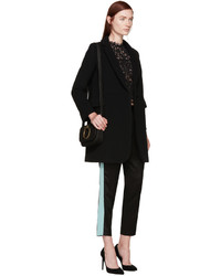 Черная кружевная блузка с цветочным принтом от Saint Laurent