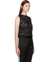 Черная кружевная блузка с цветочным принтом от Saint Laurent