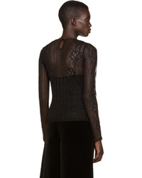 Черная кружевная блузка с цветочным принтом от Alexander McQueen