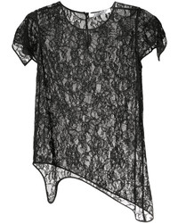 Черная кружевная блузка с цветочным принтом от Givenchy