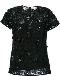 Черная кружевная блузка с цветочным принтом от MICHAEL Michael Kors