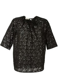 Черная кружевная блузка с цветочным принтом от Stella McCartney