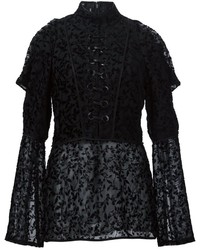 Черная кружевная блузка с цветочным принтом от Yigal Azrouel