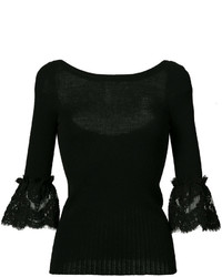 Черная кружевная блузка от Oscar de la Renta