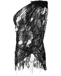 Черная кружевная рваная блузка от Saint Laurent