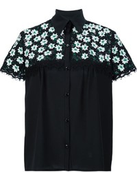 Женская черная кружевная рубашка с цветочным принтом от Carolina Herrera