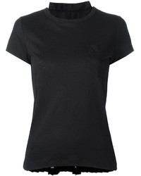 Женская черная кружевная футболка с геометрическим рисунком от Sacai