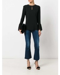 Женская черная кружевная футболка с длинным рукавом от Saint Laurent