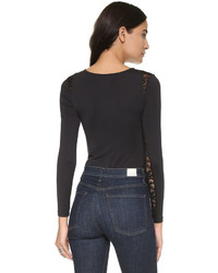 Женская черная кружевная футболка с длинным рукавом от Top Secret