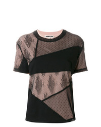 Женская черная кружевная футболка с круглым вырезом в стиле пэчворк от McQ Alexander McQueen
