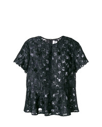 Женская черная кружевная футболка с круглым вырезом с вышивкой от Comme Des Garçons Noir Kei Ninomiya