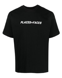 Мужская черная кружевная футболка с круглым вырезом с принтом от PLACES+FACES