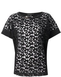 Женская черная кружевная футболка с круглым вырезом от Barbara Bui