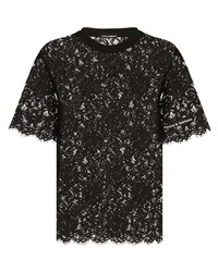 Мужская черная кружевная футболка с круглым вырезом от Dolce & Gabbana